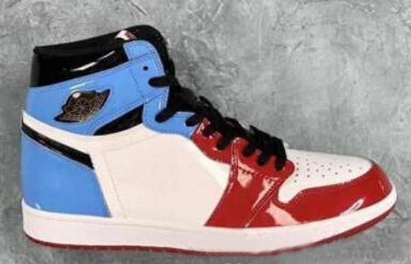 

with box 1 high og fearless red blue basketball shoes 1s unc chicago patent leather multi-color rookie of the year sneaker