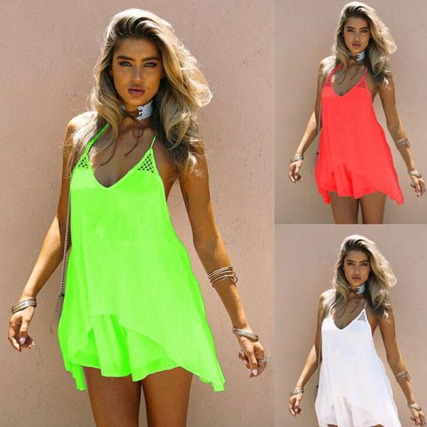 

Women Candy Color Beach Chiffon Dress Spaghetti Strap Sexy Summer Casual Dresses