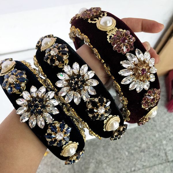 

baroque india royal queen king pearl bridal flannel tiaras wedding hair accessories rhinestones diadem prom pageant crowns, Golden;white