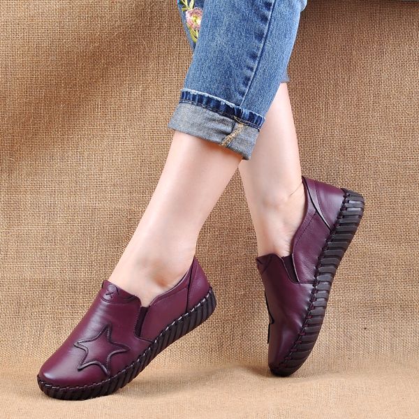 

women's flats handmade shoes 2019 spring autumn genuine leather ladies shoe flat shoes women leather retro shoe, Red;white