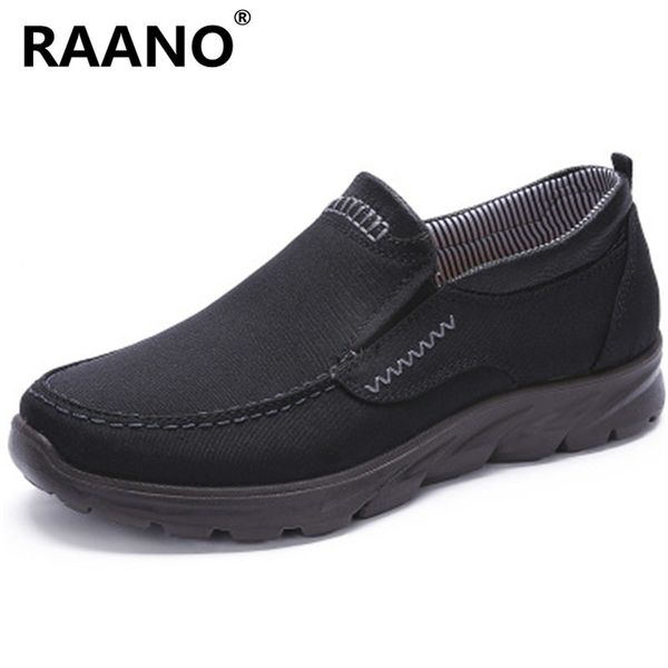 

size 38-48 new spring summer comfortable canvas casual shoes breathable brand fashion flat loafers shoes soft sole elderly, Black