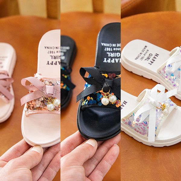 

jmpa2 girls 2020 children' anti-skid girls sandals and slippers slippers wear soft bottom little princess sandals for medium and large, Black;grey