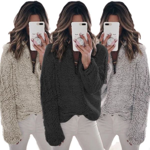 

2018 new winter plush thick warm sweater women loose long sleeve sweater jumper pullover lady fashion casual outdoor coat, White;black