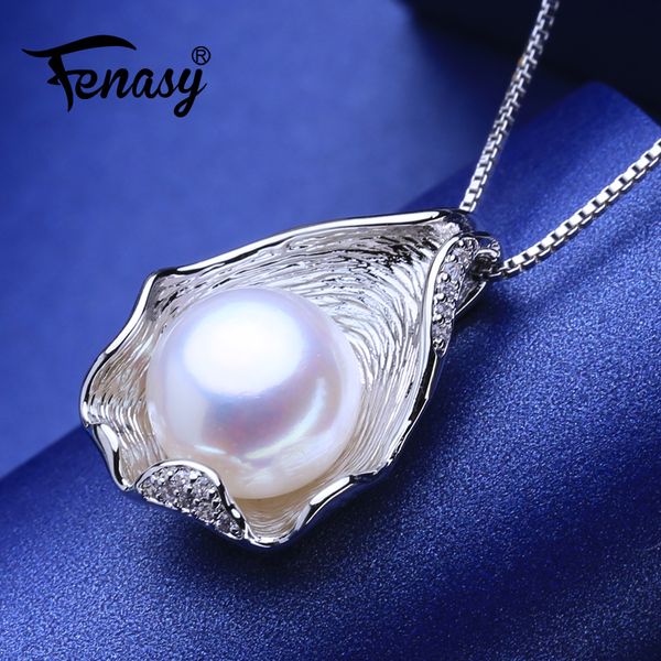 

fenasy 925 sterling silver natural freshwater pearl necklace pendant shell design fashion pearl jewelry necklace for women new