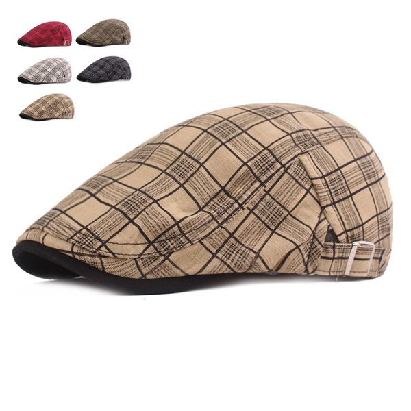 

fashion plaid berets for men women casual breathable beret hats gorras planas retro boina flat caps spring summer cowboy cap, Blue;gray