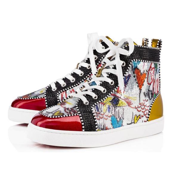 

2019 sell men women luxury shoes red bottom sneakers high-print silver pik pik no limit rare studs rhinestones graffiti brand shoes, White;red