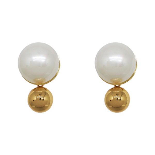 

exaggerated big metal ball pearl vintage round circular stud earrings for women girls fashion luxury designer, Golden;silver