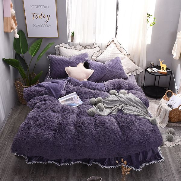 Purple White Princess Bedding Sets Twin Queen King Size Luxury Bed