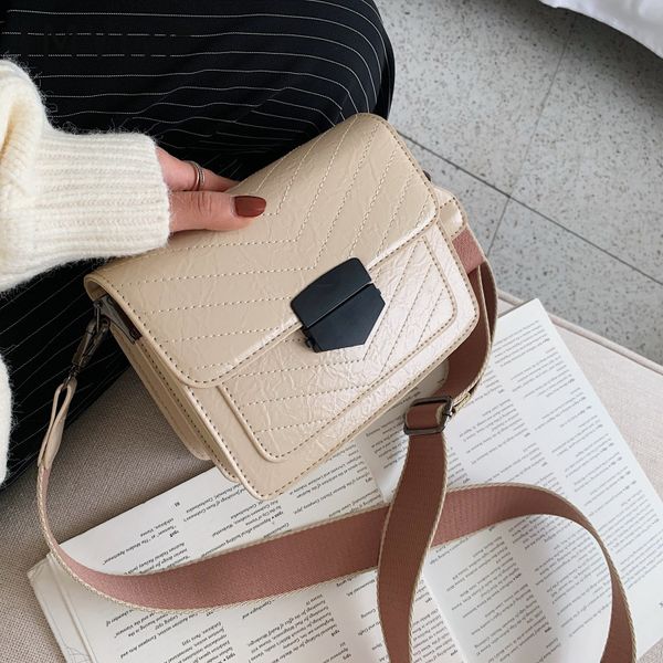 

2020 fashion pu leather women handbag vintage wide shoulder strap ladies shoulder messenger bag female small flap crossbody bags