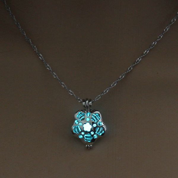 

luminous glowing in the dark lotus flower necklace fashion pendant halloween accessory women prayer buddhism jewelry, Silver