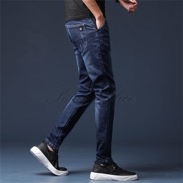 

men's jeans 2021 clothing feet high-end elastic claw pattern slim youth casual pants small straight, Blue