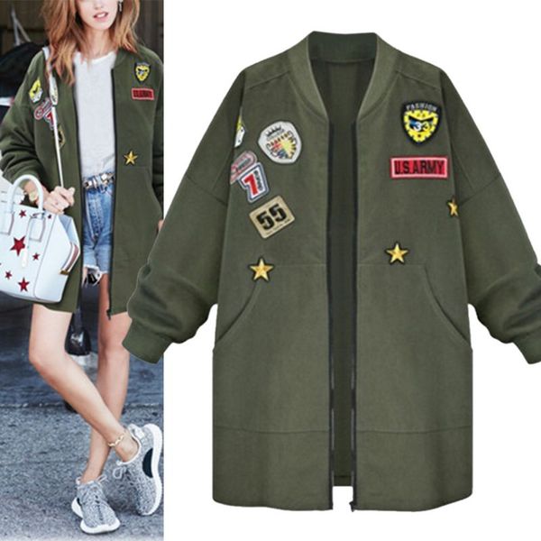 

women's jackets womens autumn coats cartoon women jacket slim long sleeve army green outwear plus size 5xl, Black;brown