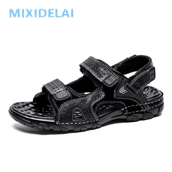 

new men shoes genuine leather men sandals summer men causal shoes beach sandals man fashion outdoor casual sneakers size 38-46 t200420, Black