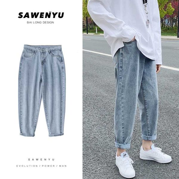 

casual jeans men's fashion washed solid color retro straight jeans pants men streetwear wild hip hop loose denim trousers s-2xl, Blue