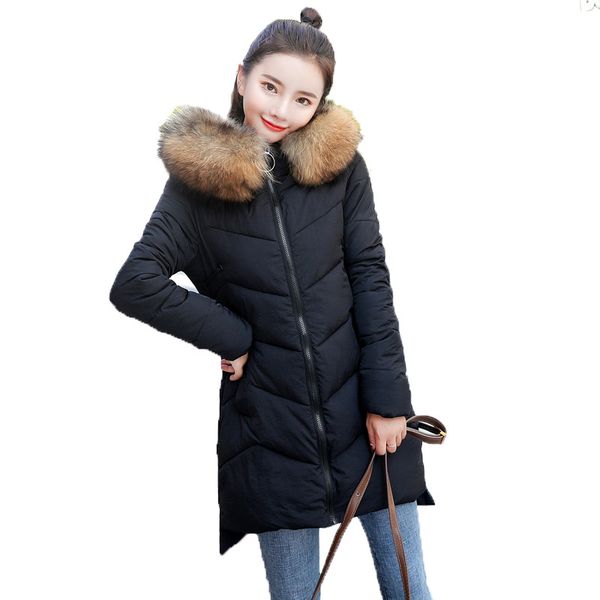 

2018 winter new product long fund cotton-padded clothes ma'am korean self-cultivation even hat heavy seta lead down cotton group, Black