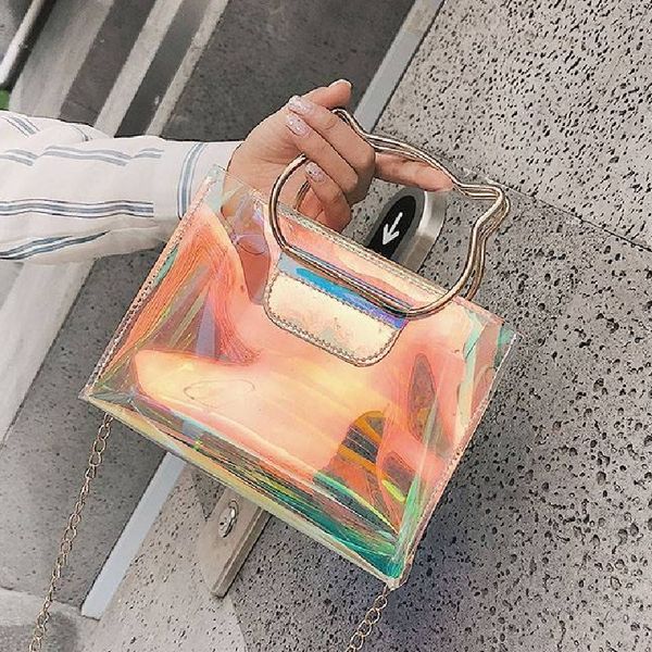 

2020 new laser cat handle portable jelly bag chain women's shoulder messenger bag fashion transparent small square