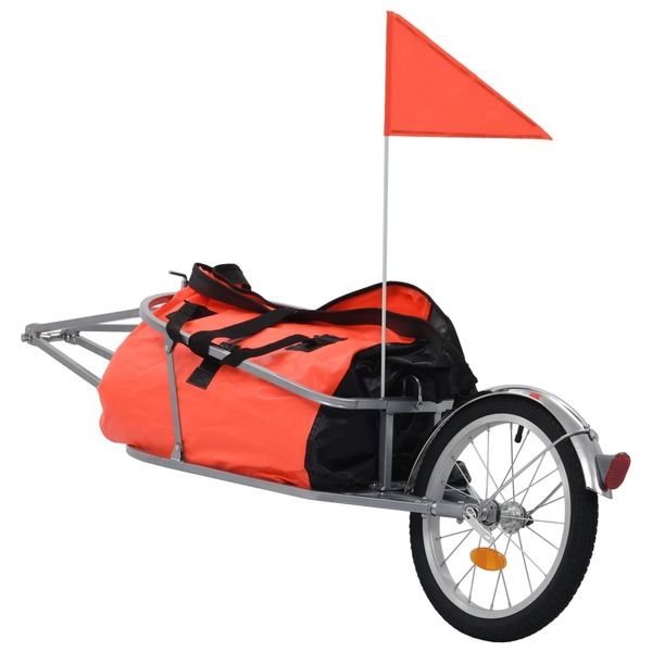 

bike luggage trailer with orange and black bag garden sets