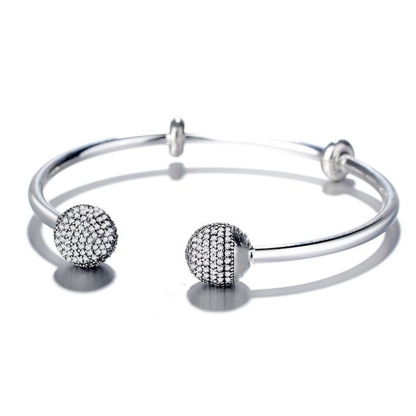

kc s925 silver color sparkling open set pave bead bracelet diy beads bracelet fit original charms women bracelet jewelry, Black