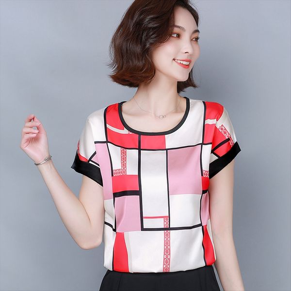 

short-sleeved women 2020 mother round collar loose large-size chiffon short-sleeved t-shirt women t-shirt 2020 mother round collar loose, White