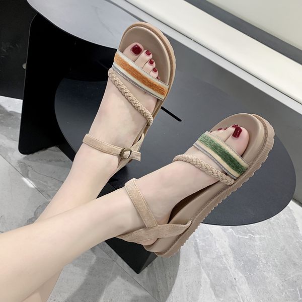 

med comfort shoes for women buckle all-match beach sandal woman black platform sandals suit female beige wedge