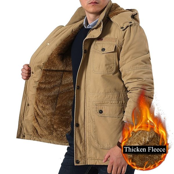 

outdoor hiking thicken fleece warm jacket winter mens large size plus velvet windproof multi-pocket hooded coat cotton clothes, Blue;black