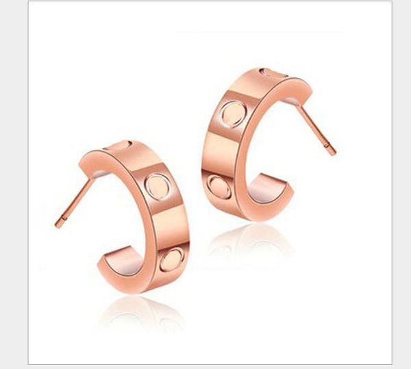 

screw earrings half round full nail open earrings rose gold titanium steel earrings 18k rose gold, Golden;silver