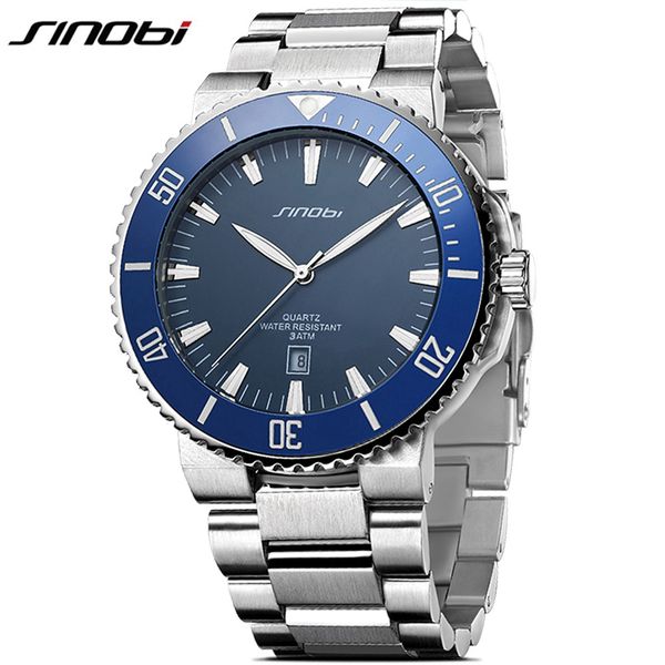 

sinobi stainless steel men watches quartz movement luminous hands wrist watch band brand luxury business watch for male, Slivery;brown