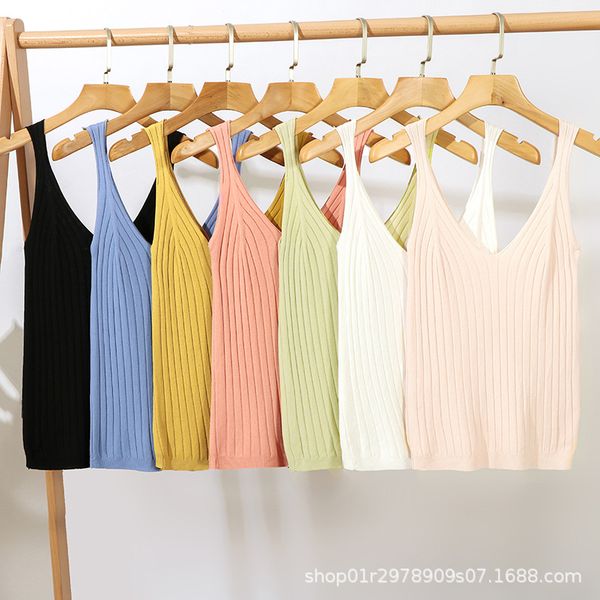 

v-neck solid casual knitted vest women summer elastic stretch camis crop ladies retro backless tank cwe0104, White