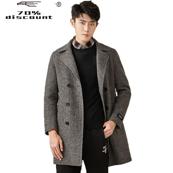 

double breasted wool coat men spring autumn double-sided long jacket men woolen overcoat new arrival mg-2800033 kj2328, Black