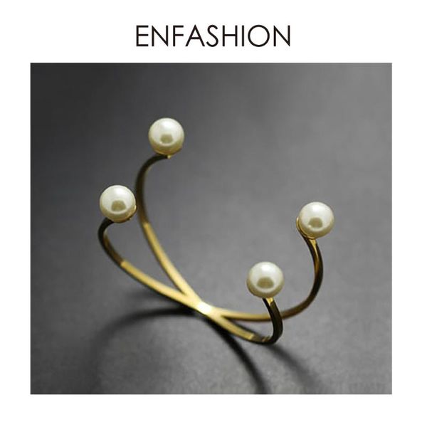 

enfashion 4 pearl bracelets bangles gold color stainless steel wholesale cuff bracelets for women fashion jewelry gifts b4121, Black