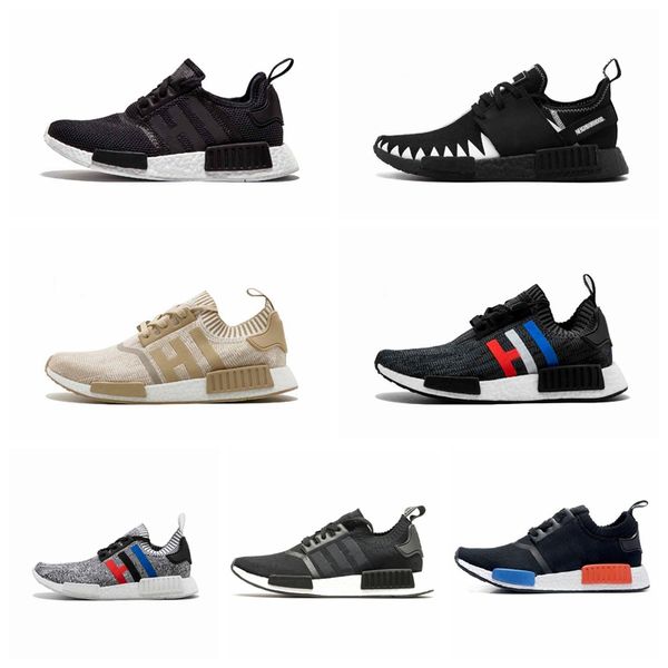 

new nmd r1 running shoes primeknit classic og triple black white red men women beige runner sports sneakers shoe eur 36-45