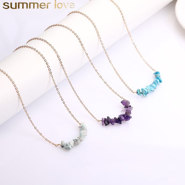 

boho минималистский бутовый камень кулон ожерелье для женщин персонализированный gold chain нерегулярные камень бисера чокеры аксессуары юве, Silver