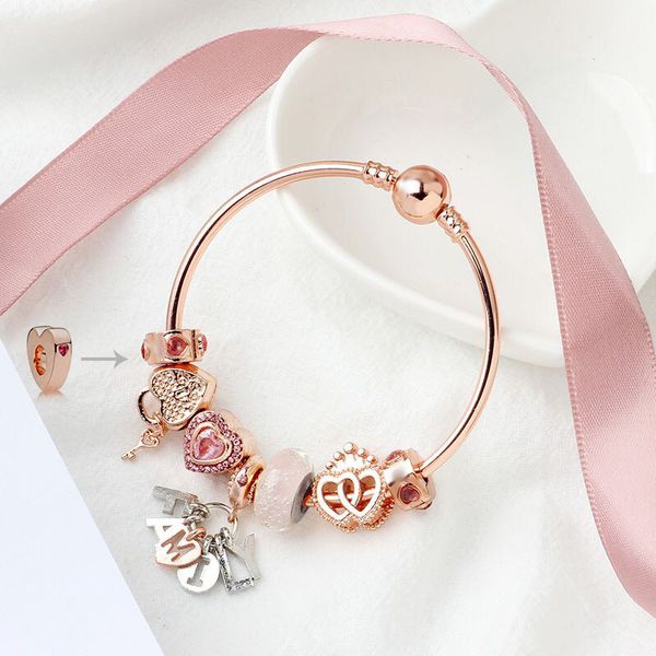 

2020 new family letter pendant fit pandor spring european charms for women jewelry double heart beads bracelet mom daughter gift, Black