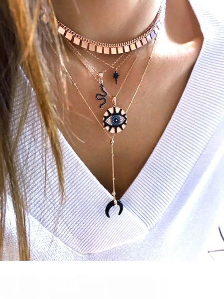 

круглый кулон с гравировкой pave cz черный белый сглаз boho bohemia gold розовое золото покрытием lucky eye ожерелье, Silver