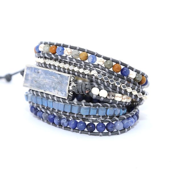 

goldenbleu stone leather bracelet exquisite mix stones women fashion 5 layers wrap bracelet boho bracelet jewelry dropshipping, Golden;silver