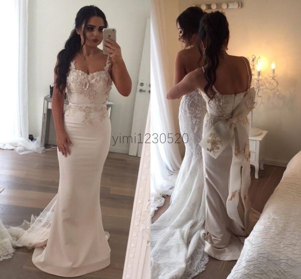 New Ivory Mermaid Bridesmaid Dresses Spaghetti Sweep Train