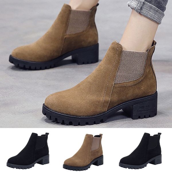 

women's ladies fashion leisure slip-on chunky high heels short boots, Black