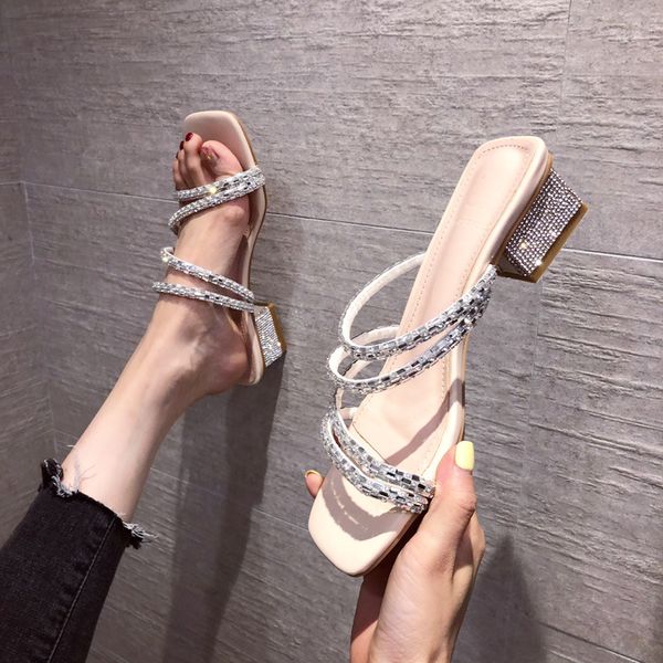 

rubber flip flops square heel slippers casual summer women's shoes glitter slides pantofle med hawaiian block luxury jelly 2020, Black