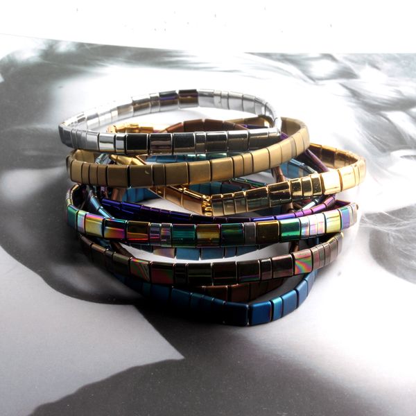 

zmzy старинные чешские браслеты для женщин мода boho заявление ювелирные изделия гематит тила бусины эластичный браслет femme подарок, Golden;silver