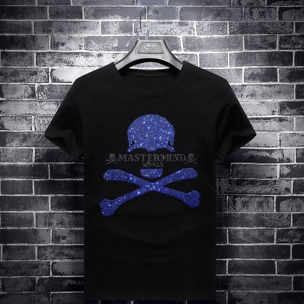 

2020 summer men's skull drilled short-sleeved t-shirt men's korean version of the social spirit guy mens designer t shirts size s, White;black