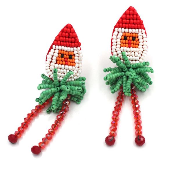 

1 pair fashion charm lovely atmosphere women earrings santa claus gift hand-woven cute christmas festival long beads jewelry, Silver