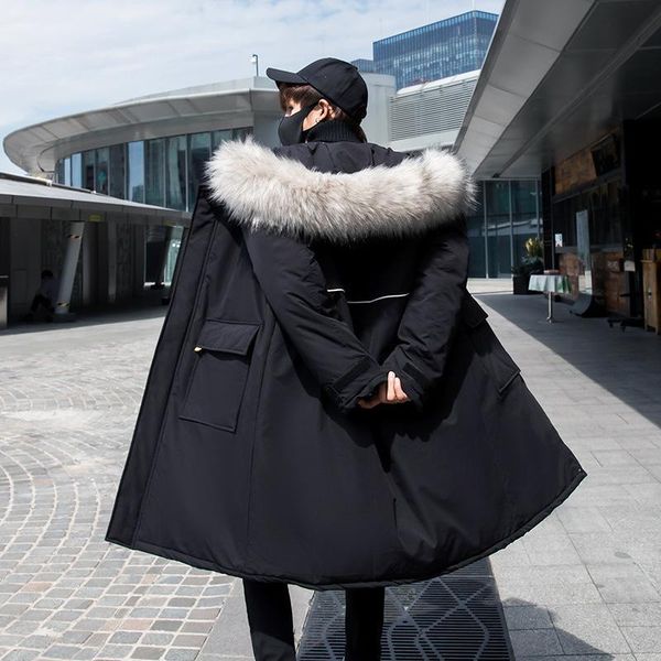 

hooded padded double men parka coat thick black loose long coat padded streetwear parka korean men winter fashion clothes 50mf