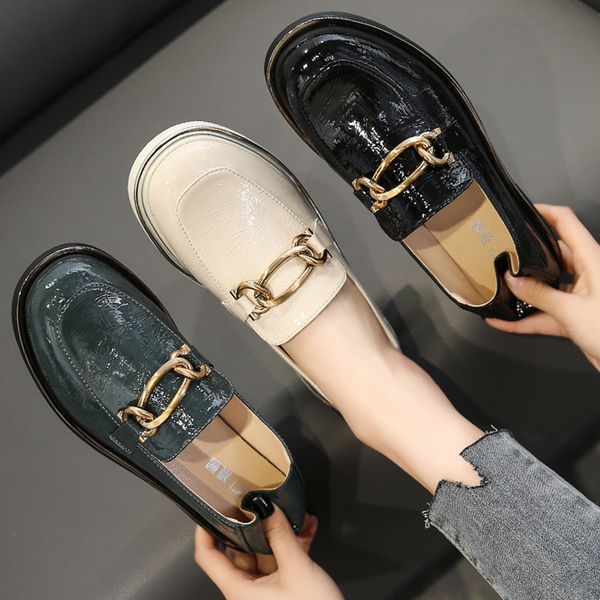 

square toe shoes loafers with fur female footwear casual sneaker women's heels oxfords metal chain slip-on british style dress, Black