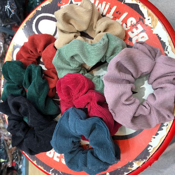 Women Girls Solid Color Winter Thick Corduroy Elastic Ring Hair