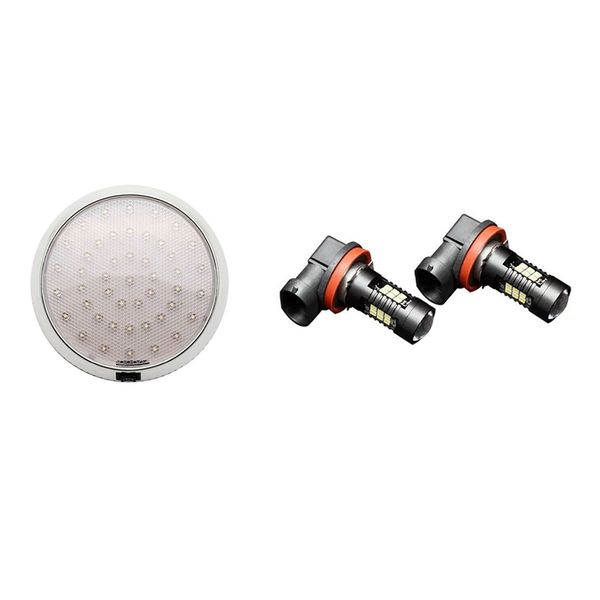 

1pcs 12v car round ceiling dome roof interior light boat rv surface ceiling light & 2pcs led hb3 9005 fog bulb 1200lm 6000