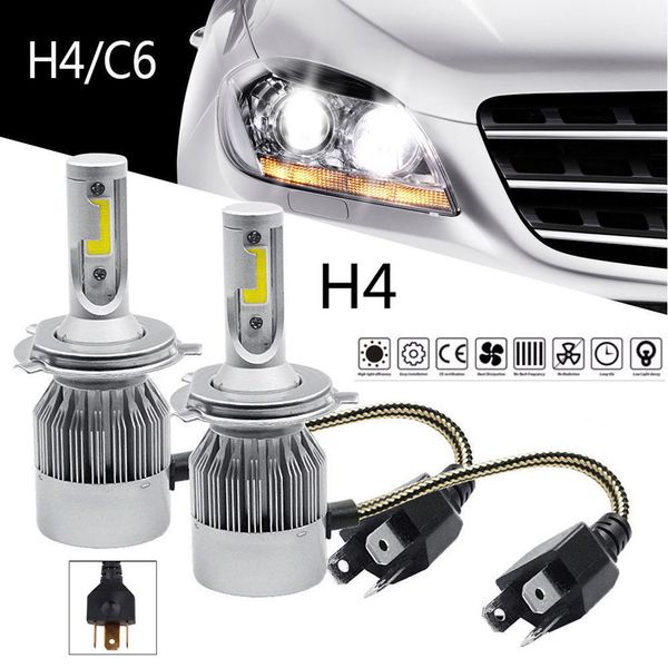 

2pcs/set c6 h4 7600lm 36w 7600lm led car headlight bulbs 12v auto car headlight conversion high/low beam bulb 6000k