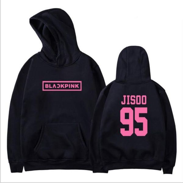 

плюс размер женская одежда корейская мода kpop blackpink негабаритная толстовка женщины harajuku толстовка с длинным рукавом флис с капюшоно, Black