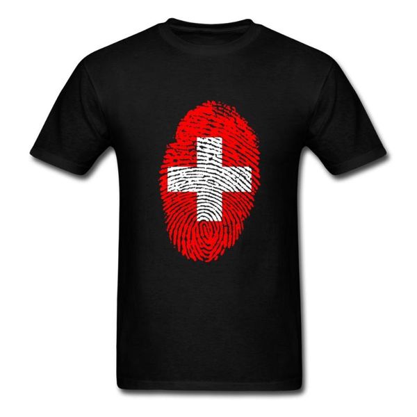

men's t-shirts 2021 brand vintage amazing t-shirt switzerland flag fingerprint short sleeve cotton crew neck t shirt for boy tshirt, White;black