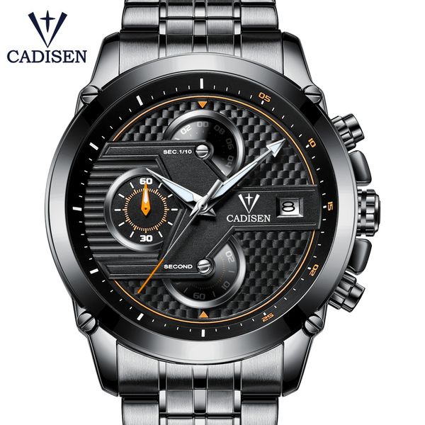 

cadisen 2019 men's watch new luxury leather men's quartz watch fashion casual sports clock relogio masculino, Slivery;brown