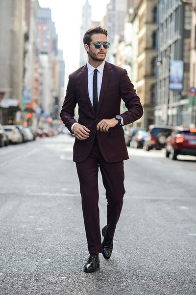 

handsome burgundy mens suit new fashion two pieces groom suit wedding suits for men slim fit groom tuxedos for man, Black;gray